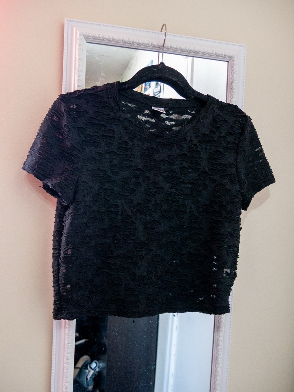 Black Distressed Short Sleeve Crop Top